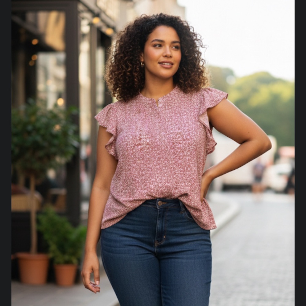 Sweet rain  Floral Ruffle Sleeve Blouse size 2X new